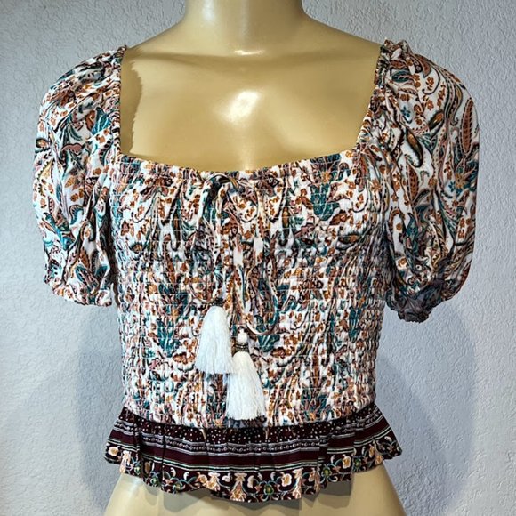 NWT $69 Band of Gypsies Crop Top Plum/Ivory Multiple Sizes - Picture 3 of 5